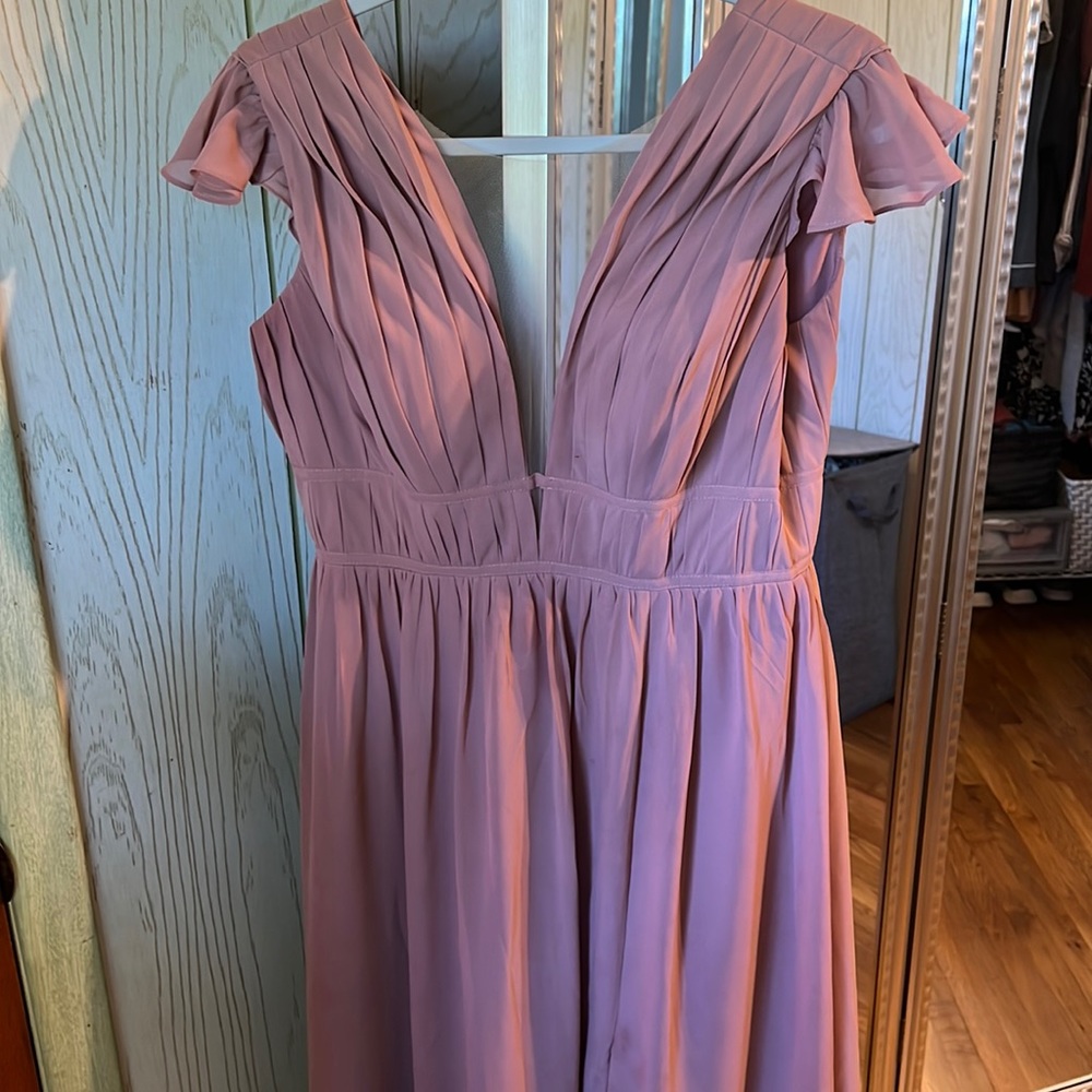Floor Length REVELRY brides maids dress. Color Dusty Rose